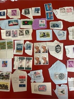 Vintage Assorted Postage Stamp Collage - Multicolor